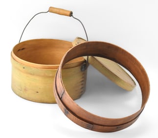 ANTIQUE PRIMITIVE BENTWOOD BASKET & SIFTER