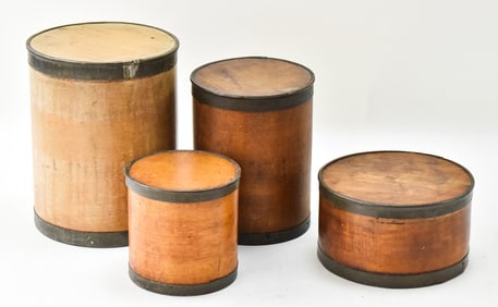 COLLECTION OF BENTWOOD SPICE OR TEA CUPBOARD CADDIES