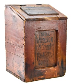 WOOLSON SPICE CO. 50LB ROASTED COFFEE WOODEN BIN