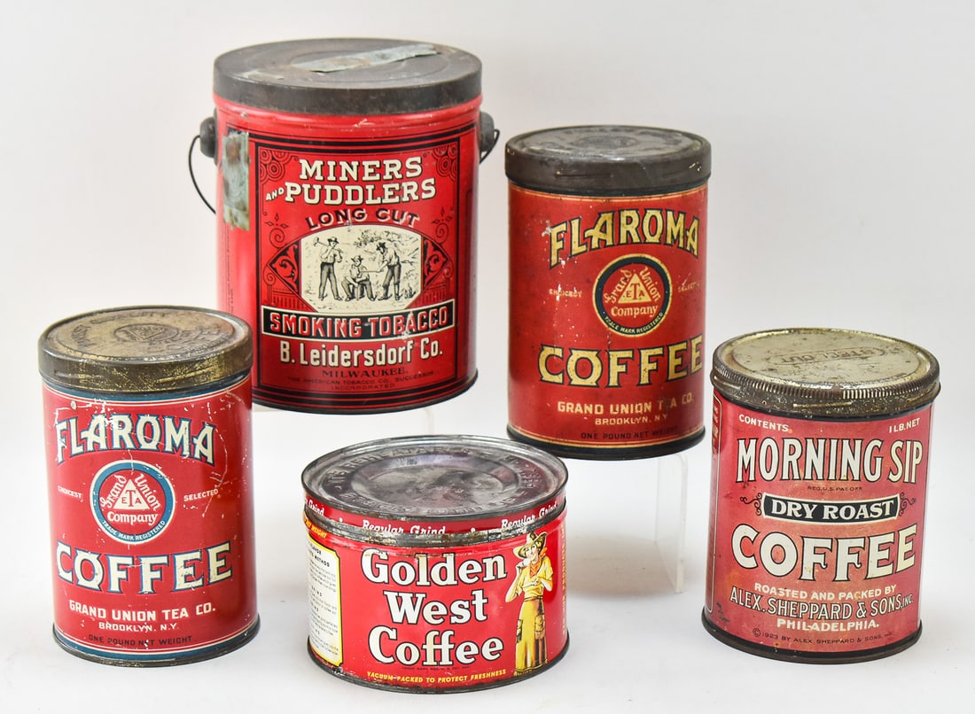 COLLECTION OF EARLY 1900s TOBACCO & COFFEE TINS (1 of 4)
