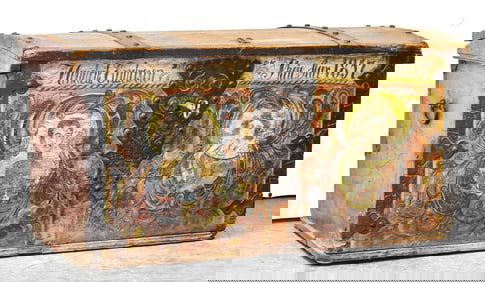 1857 DUTCH COLONIAL FOLK ART MARRIAGE TRUNK