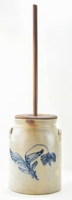 19TH CENTURY SALT-GLAZED STONEWARE 4-GALLON CHURN