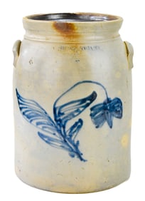 19TH CENTURY SALT-GLAZED STONEWARE 4-GALLON CHURN