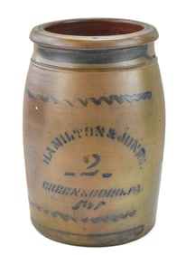 HAMILTON & JONES 2-GALLON STONEWARE CHURN