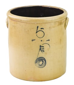EARLY REDWING (ATTR.) 5 GALLON STONEWARE CROCK