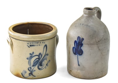F.T. WRIGHT & SON CROCK AND E. & L.P. NORTON STONEWARE JUG