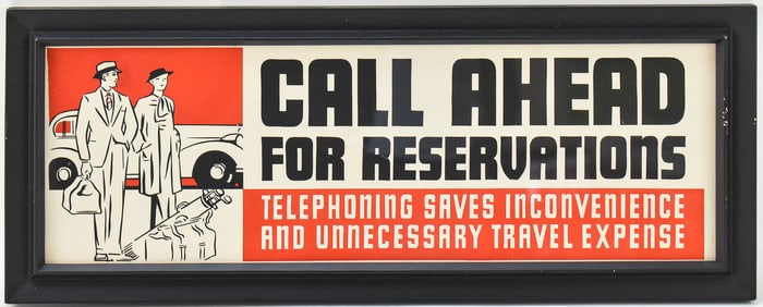FRAMED VINTAGE 'CALL AHEAD FOR RESERVATIONS' ADVERTISING PRINT