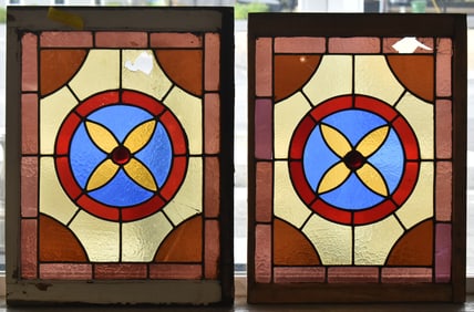 TWO STAINED GLASS WINDOWS