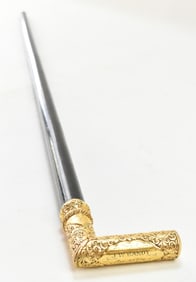 VICTORIAN EBONIZED 14K GOLD-FILLED WALKING CANE FOR 'J.W. HANDY'