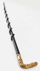 VICTORIAN EBONIZED CANE WITH A WRAPPED SNAKE