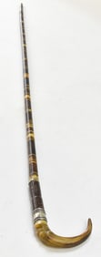 GERMAN SILVER MAHOGANY & PRESSED HORN WALKING CANE