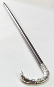 VICTORIAN WALKING CANE WITH SILVERPLATE FLORAL HANDLE