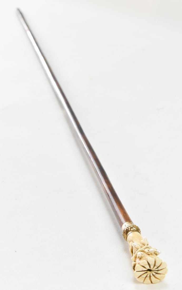 VICTORIAN CARVED LADIES CANE WITH PEARL SETTING (1 of 5)