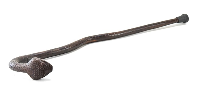 IRONWOOD CARVED SLITHERING COBRA CANE