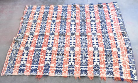 19TH C. LIBERTY JACQUARD COVERLET