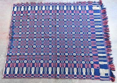 19TH CENTURY DOUBLE-WEAVE 'PINE TREE' COVERLET