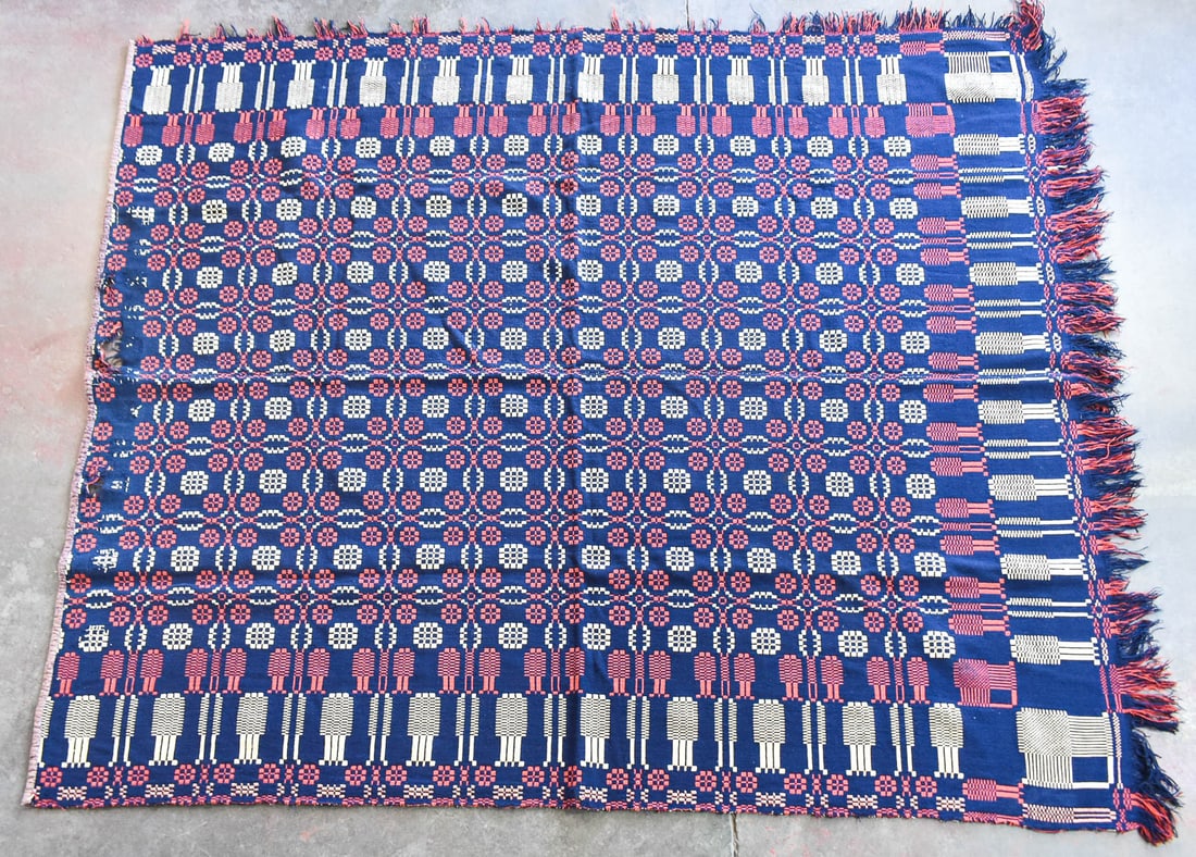 19TH CENTURY DOUBLE-WEAVE 'PINE TREE' COVERLET (1 of 5)
