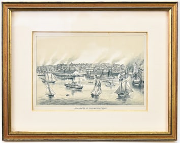 'A GLIMPSE OF THE WATER FRONT' SEATTLE, WA TINTED LITHOGRAPH