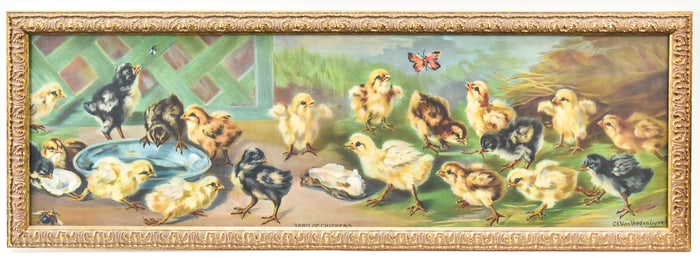 'YARD OF CHICKENS' YARD-LONG LITHOGRAPH BY CL VAN VREDENBURGH