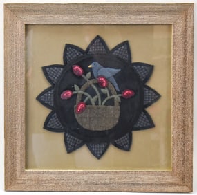 FRAMED SUNFLOWER PATCHWORK FABRIC ART
