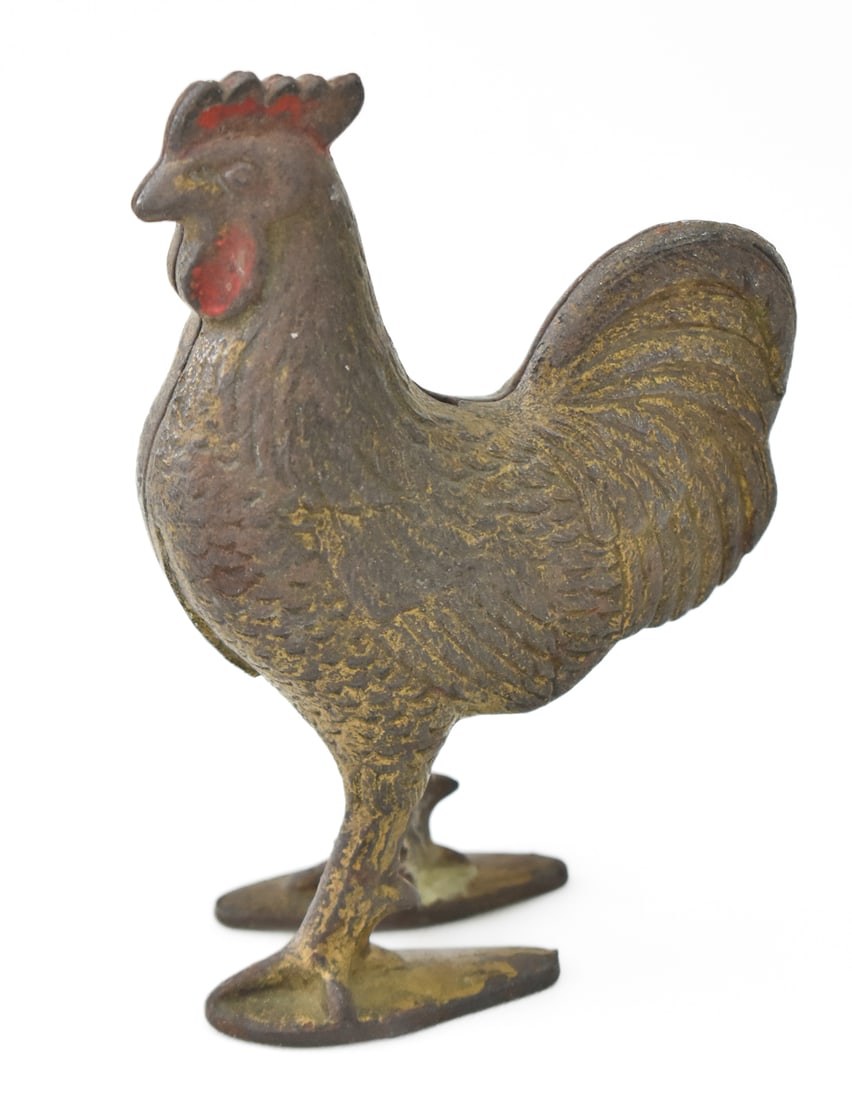 A.C. WILLIAMS CAST IRON FIGURAL ROOSTER PENNY BANK (1 of 3)