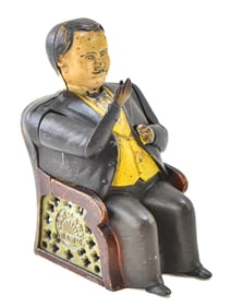 J.E. STEVENS COMPANY TAMMANY 'LITTLE FAT MAN' CAST IRON MECHANICAL BANK