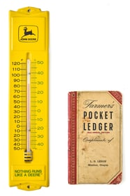 JOHN DEERE ADVERTISING THERMOMETER & FARMER'S POCKET LEDGER
