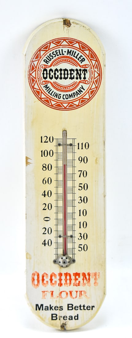 RUSSELL-MILLER OCCIDENT MILLING COMPANY ADVERTISEMENT THERMOMETER (1 of 2)