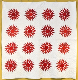 MARINER'S COMPASS OR SUNBURST APPLIQUE QUILT