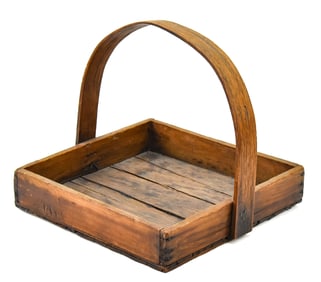19TH CENTURY WOODEN SLAT HANDLED FLAT BASKET