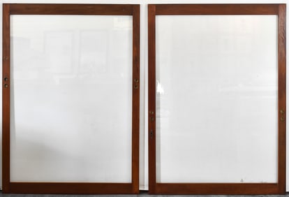TWO EARLY 20TH C. WAVY GLASS SLIDING CABINET DOORS