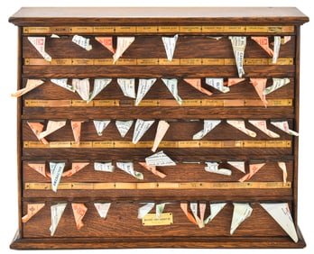 THE REXALL STORE PHARMACEUTICAL OAK LABEL CABINET