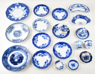 ASSORTED ENGLISH & FRENCH FLOW-BLUE & BLUE-ON-WHITE CHINOISERIE TRANSFERWARE