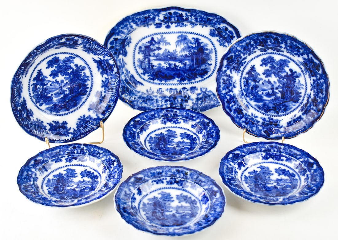 W. ADAMS & CO. FLOW-BLUE CHINOISERIE 'FAIRY VILLAS' IRONSTONE TABLEWARE (1 of 5)
