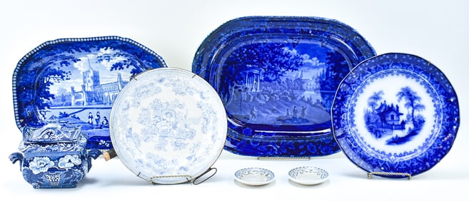 ASSORTED CHINOISERIE FLOW-BLUE & BLUE-ON-WHITE IRONSTONE TRANSFERWARE