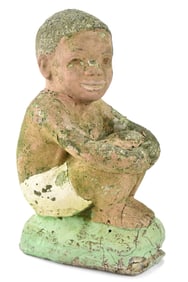 BLACK AMERICANA CONCRETE SEATED BOY GARDEN STATUE