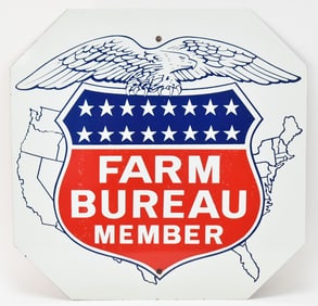 VINTAGE ENAMELED METAL U.S. FARM BUREAU STOP SIGN
