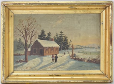 'NEW ENGLAND SCHOOL HOUSE' OIL PAINTING BY E. HOLBROOK