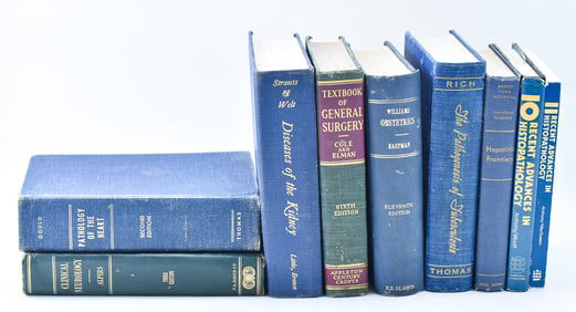 NINE VINTAGE MEDICAL BOOKS: TUBERCULOSIS, GENERAL SURGERY, HEPATITIS, & MORE