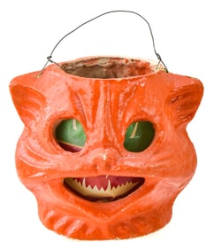 HALLOWEEN PAPER MACHE PULP CAT LANTERN