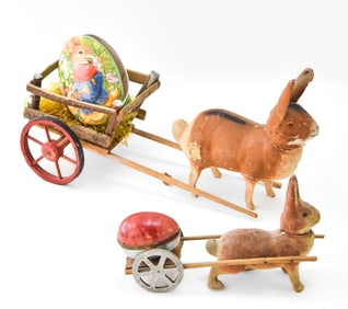 VINTAGE EASTER BUNNY CANDY CONTAINER CARTS & EGG CANDY CONTAINER