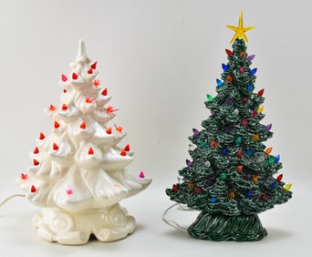 TWO VINTAGE TAMPA BAY MOLD COMPANY CERAMIC CHRISTMAS TREES