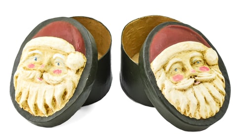 KURT S. ADLER (ATTR.) PAPER MACHE SANTA CLAUS STORAGE BOXES
