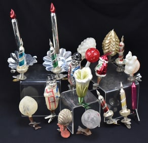 ASSORTED CLIP-ON GLASS CHRISTMAS TREE ORNAMENTS