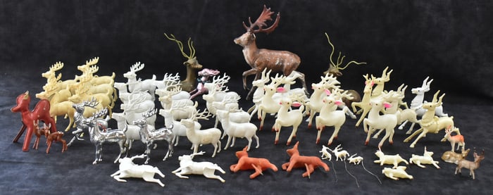 OVER 50 VINTAGE CHRISTMAS HARD PLASTIC REINDEER ORNAMENTS