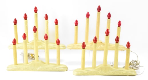 FOUR VINTAGE NOMA (ATTR.) PLASTIC CHRISTMAS WINDOW CANDOLIERS