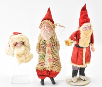 VINTAGE CHRISTMAS ASSORTMENT: SANTA CLAUS MESH CANDY BAG, BELSNICKEL FIGURINE, & SANTA CLAUS CANDY