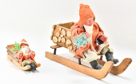 TWO ANTIQUE GERMAN SANTAS WITH SLEIGHS