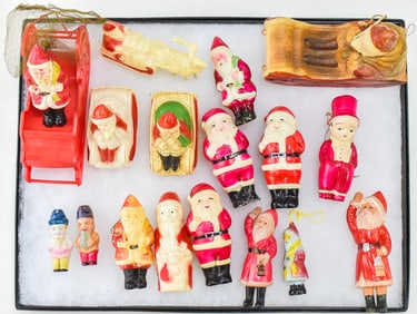 COLLECTION OF VINTAGE SANTA CELLULOID ORNAMENTS