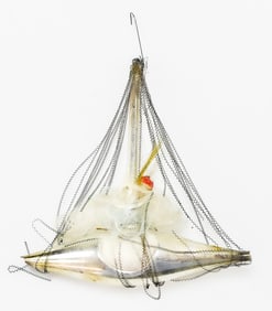 ANTIQUE MERCURY GLASS SAILBOAT ORNAMENT